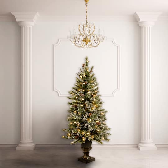 5ft. Pre-Lit Glittery Bristle® Entrance Artificial Christmas Tree, Warm White LED Lights